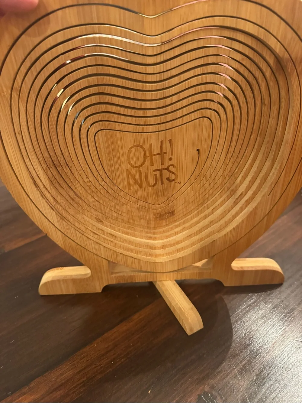 Oh! Nuts Heart-Shaped Collapsible Bamboo Fruit Basket & Trivet | Folding Wooden
